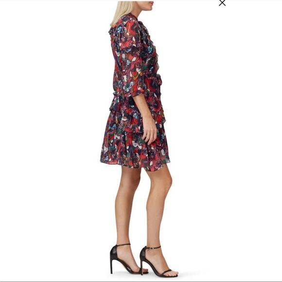 SALONI Printed Colorful Tilly Ruffle Button front Mini Dress size 6 - Picture 3 of 10